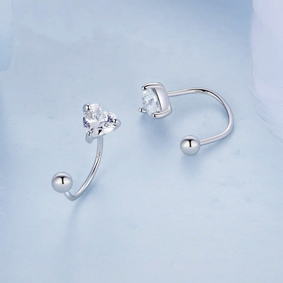 Sterling Silver Brilliant Heart Screw Hook Hypoallergenic Earrings