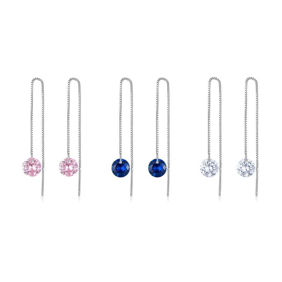 Sterling Silver Cubic Zirconia Threader Hypoallergenic Earrings