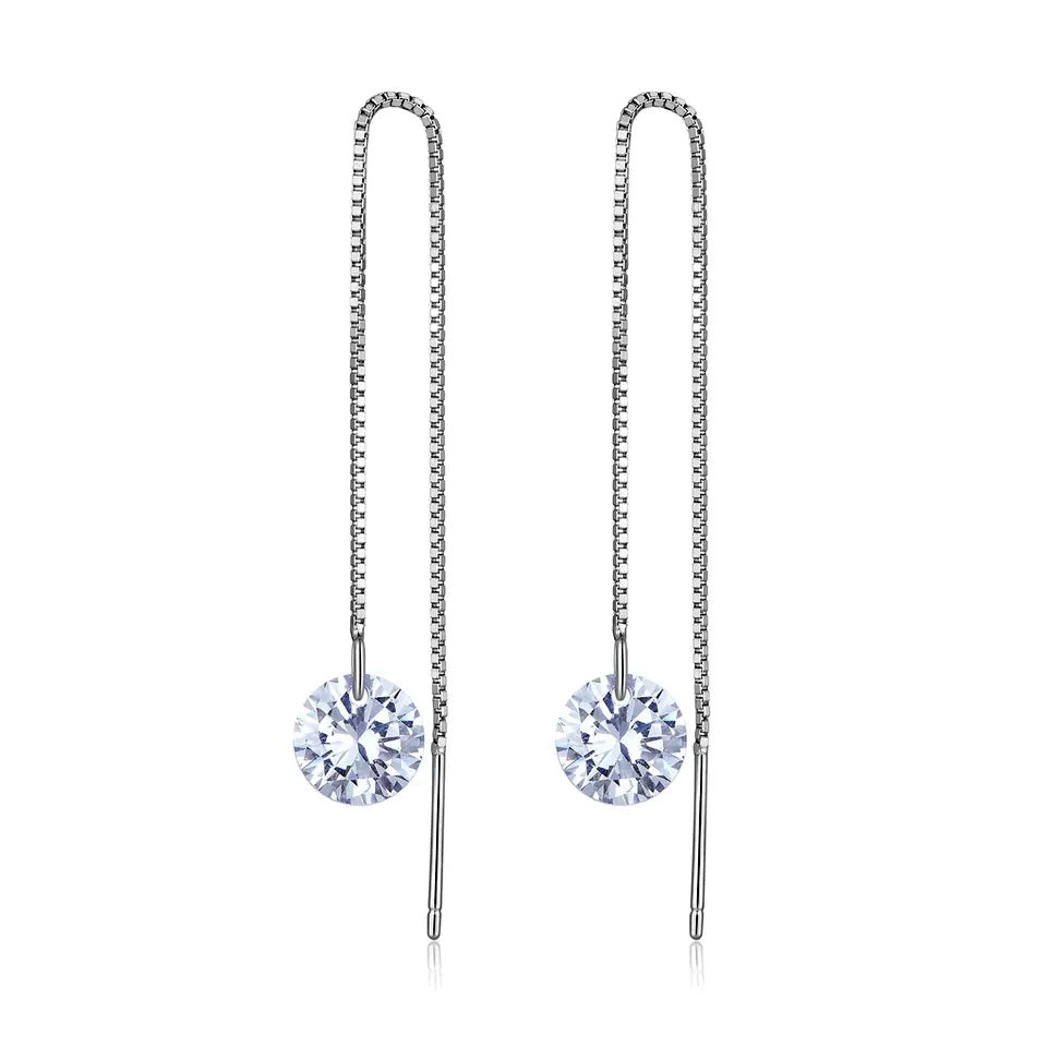 Sterling Silver Cubic Zirconia Threader Hypoallergenic Earrings