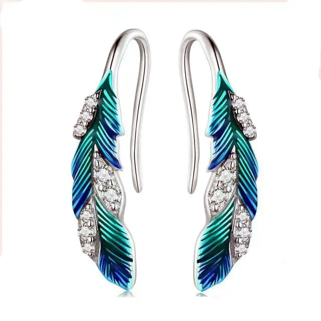 Sterling Silver Blue Feathers Hook Hypoallergenic Earrings