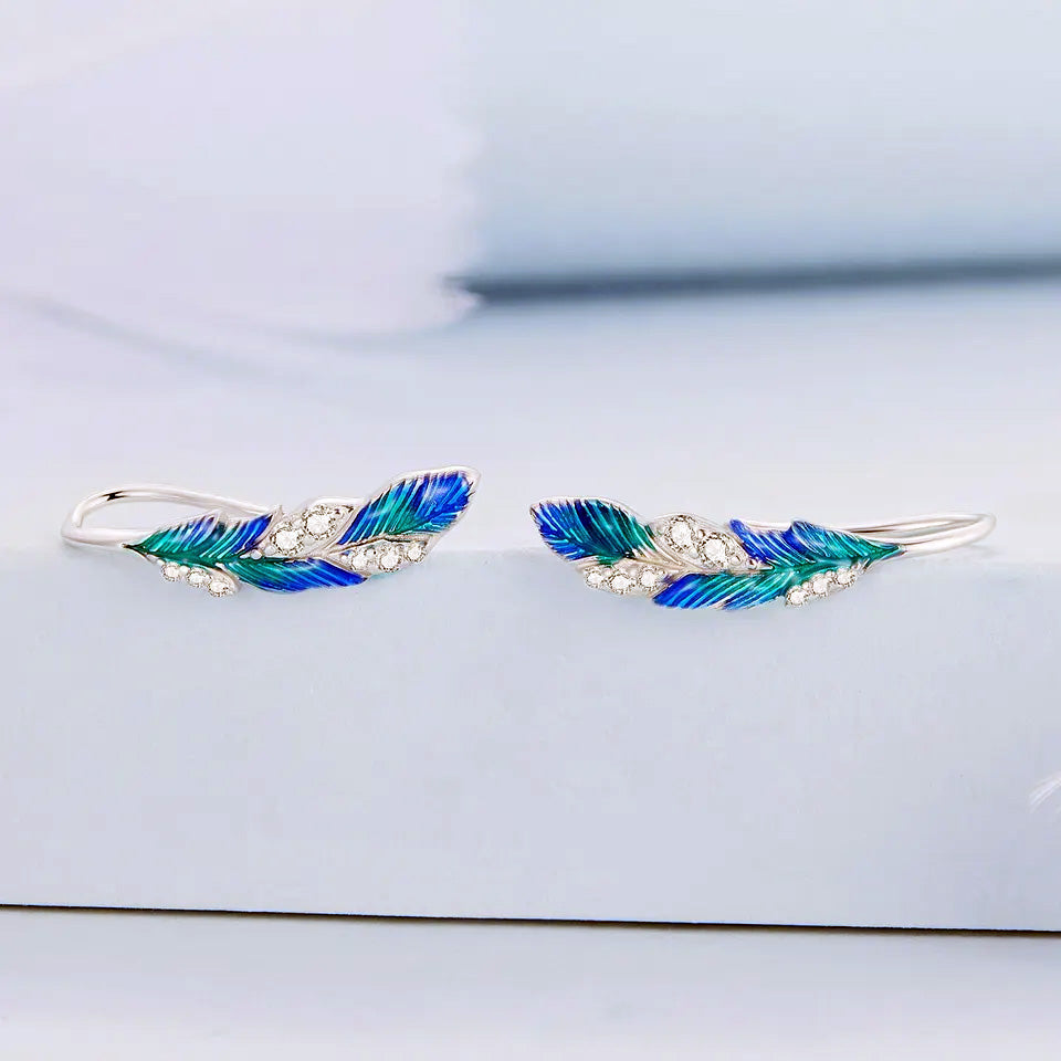 Sterling Silver Blue Feathers Hook Hypoallergenic Earrings