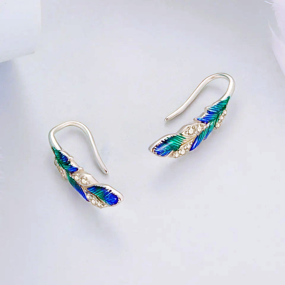 Sterling Silver Blue Feathers Hook Hypoallergenic Earrings