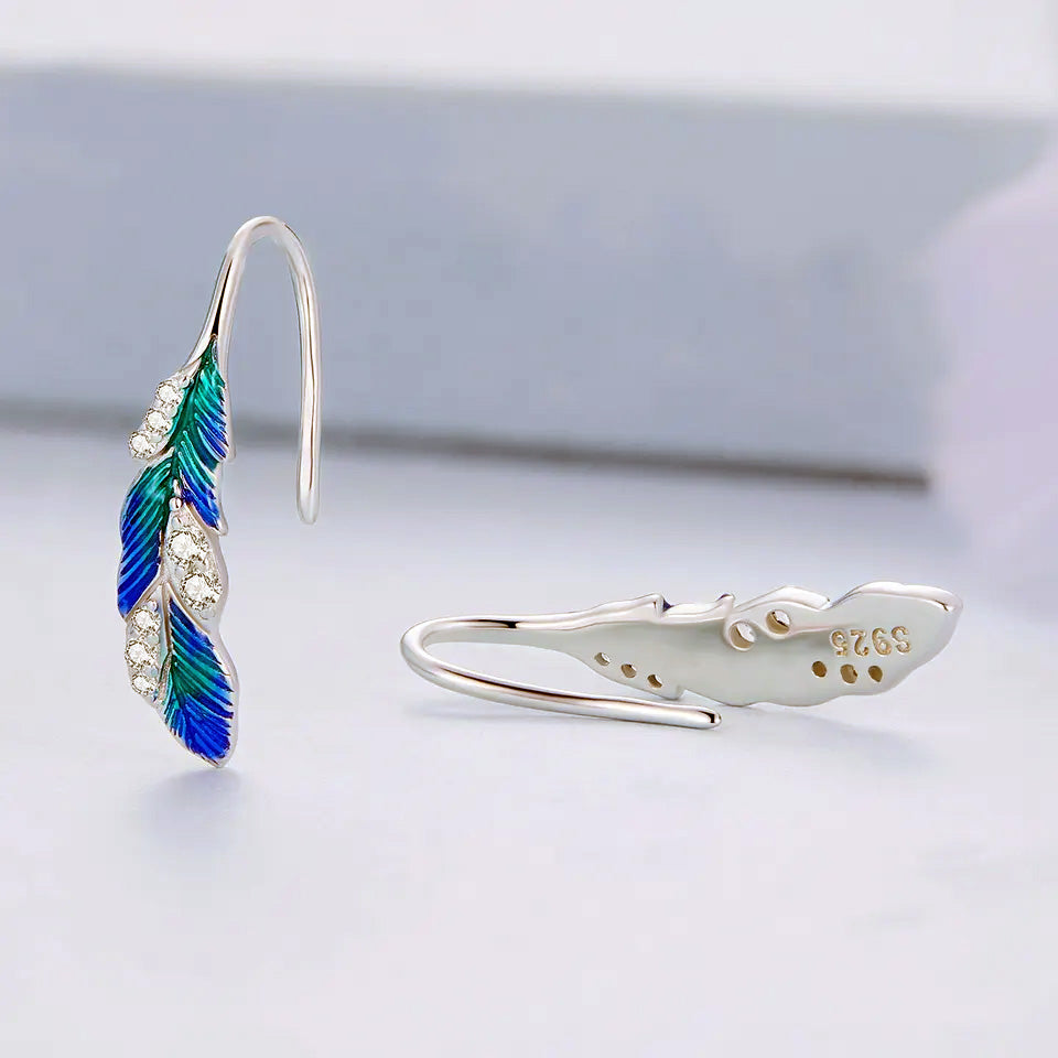 Sterling Silver Blue Feathers Hook Hypoallergenic Earrings