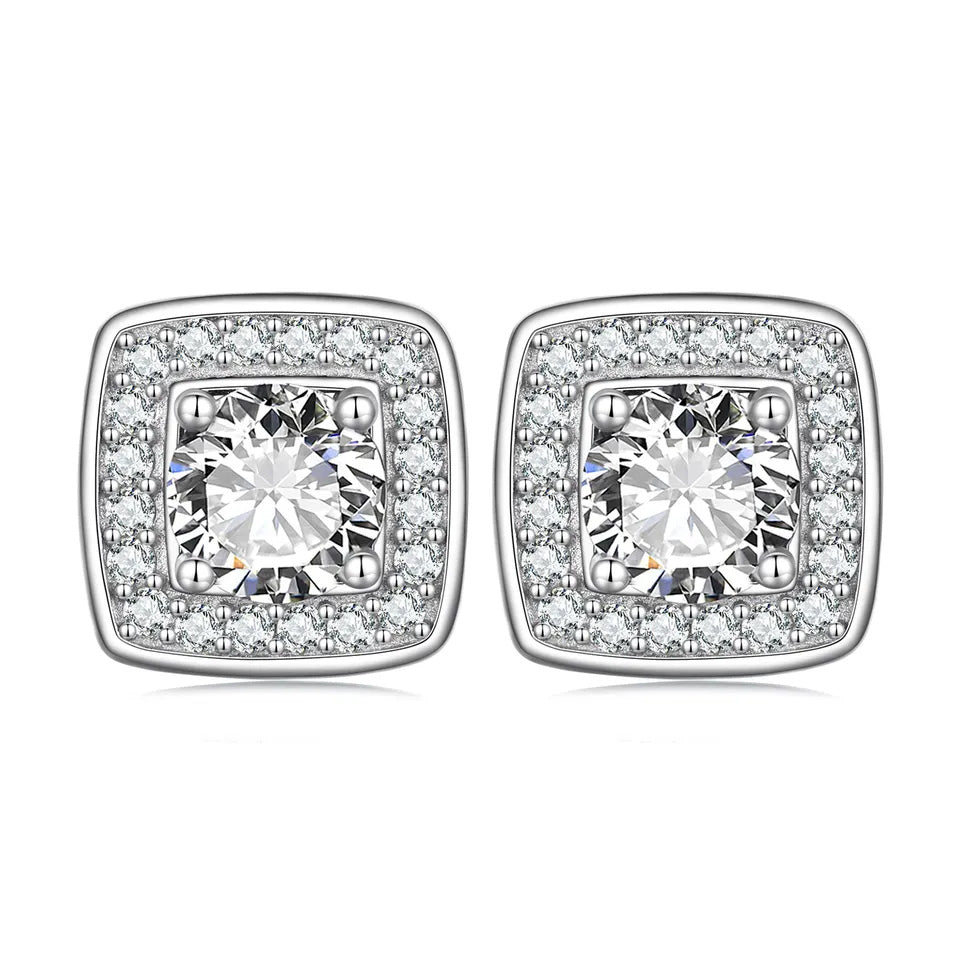 Sterling Silver Delicate Square Zircon Stud Hypoallergenic Earrings