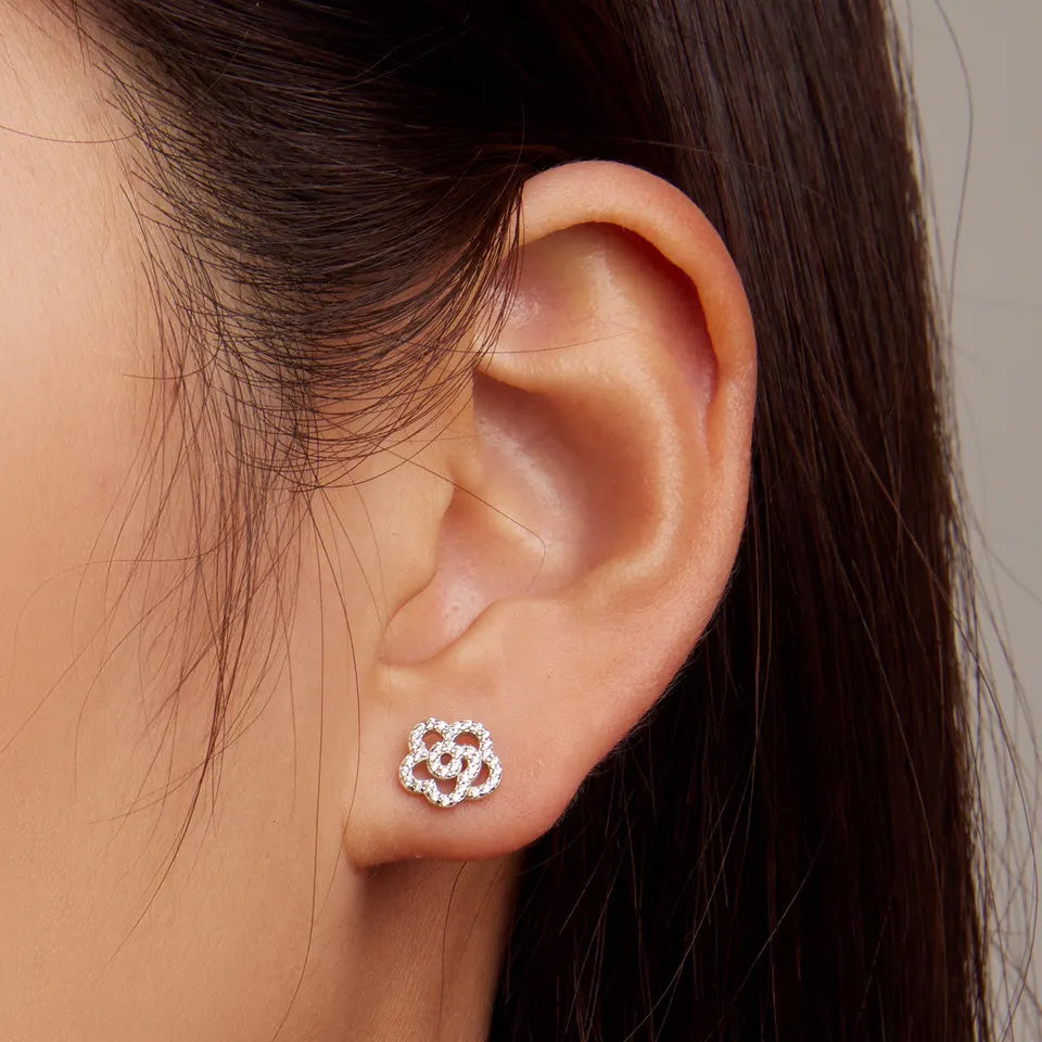 Sterling Silver Hallow Rose Stud Hypoallergenic Earrings