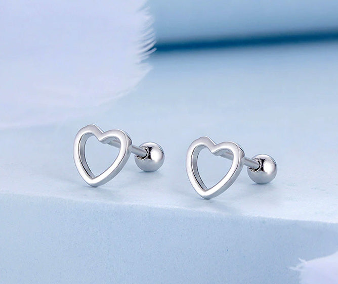 Sterling Silver Simple Heart Screw Stud Hypoallergenic Earrings