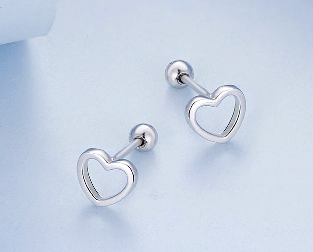 Sterling Silver Simple Heart Screw Stud Hypoallergenic Earrings