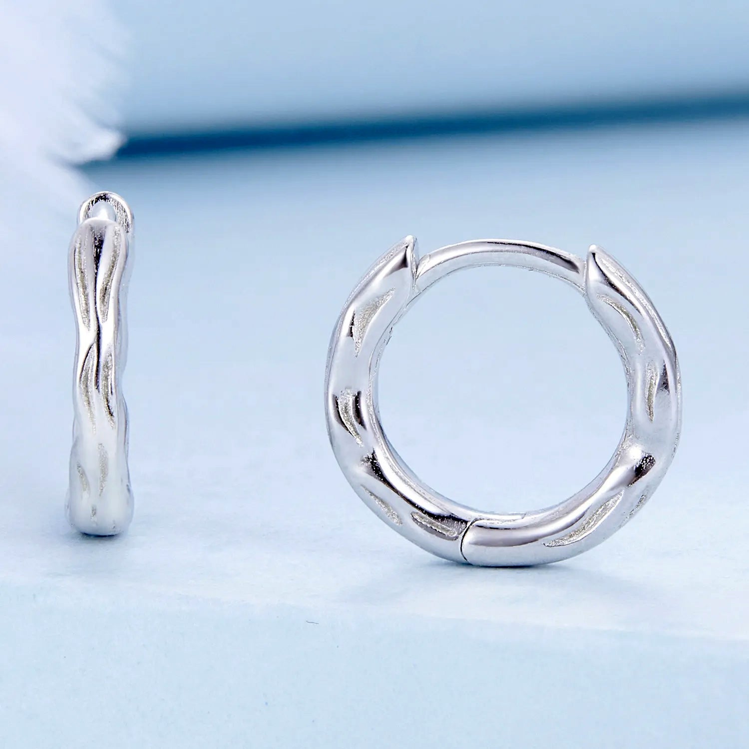 Sterling Silver Crumpled Metal Huggie Hypoallergenic Earrings