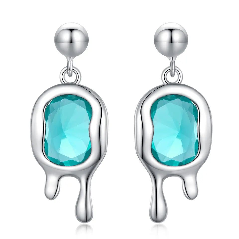 Sterling Silver Hot Aqua Drop Stud Hypoallergenic Earrings