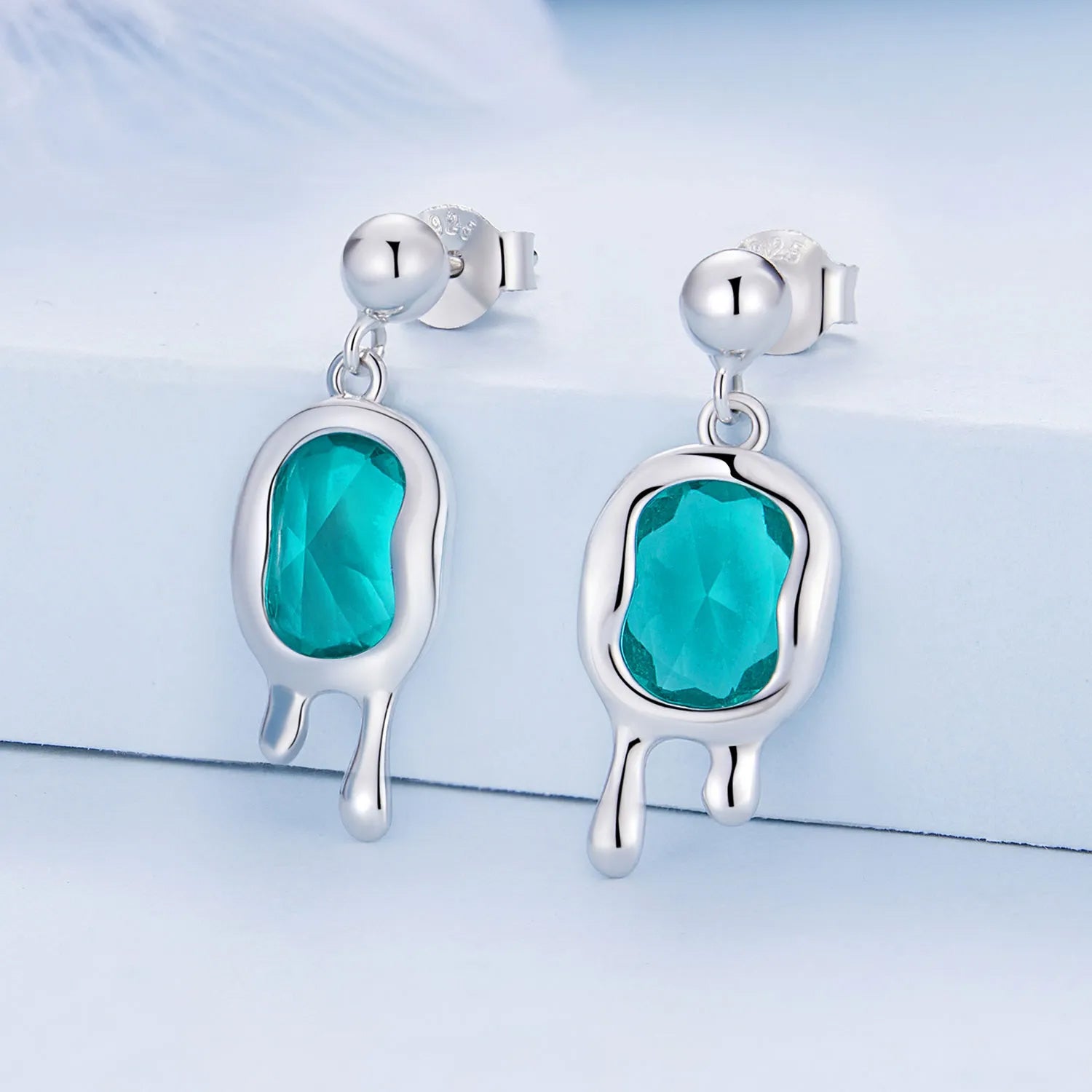 Sterling Silver Hot Aqua Drop Stud Hypoallergenic Earrings