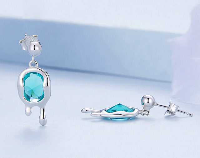 Sterling Silver Hot Aqua Drop Stud Hypoallergenic Earrings