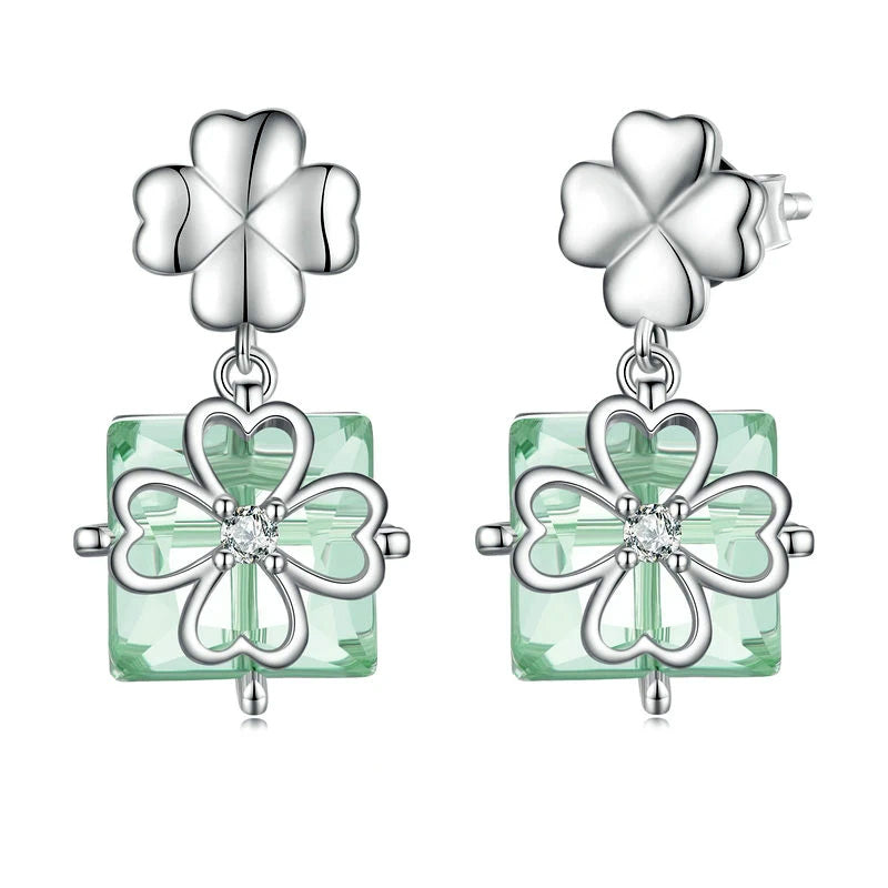 Sterling Silver Special Four-Leaf Clover Drop Stud Hypoallergenic Earrings