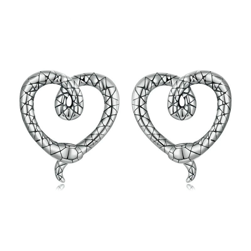 Sterling Silver Snake Heart Stud Hypoallergenic Earrings