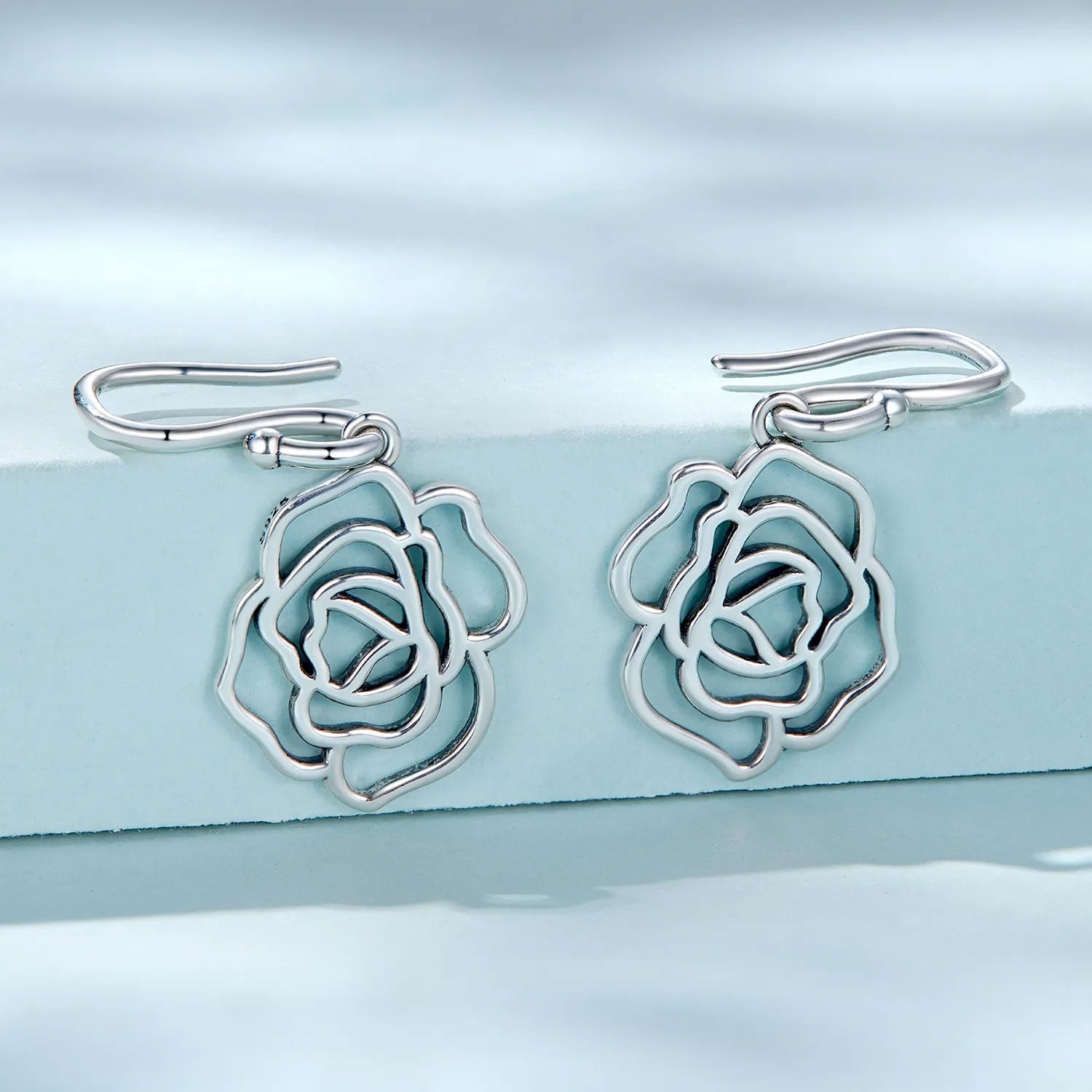 Sterling Silver Beautiful Rose Hook Hypoallergenic Earrings