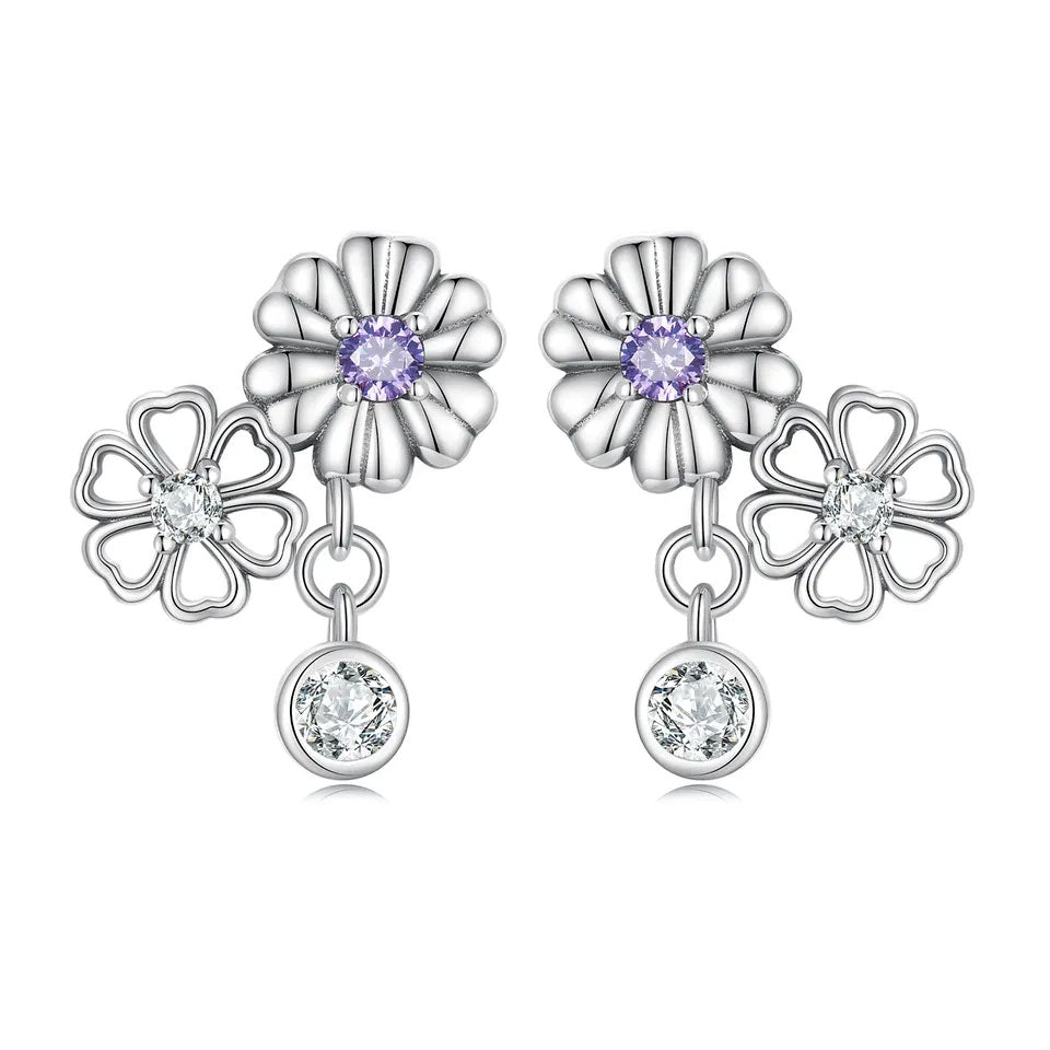 Sterling Silver Little Daisy Drop Stud Hypoallergenic Earrings