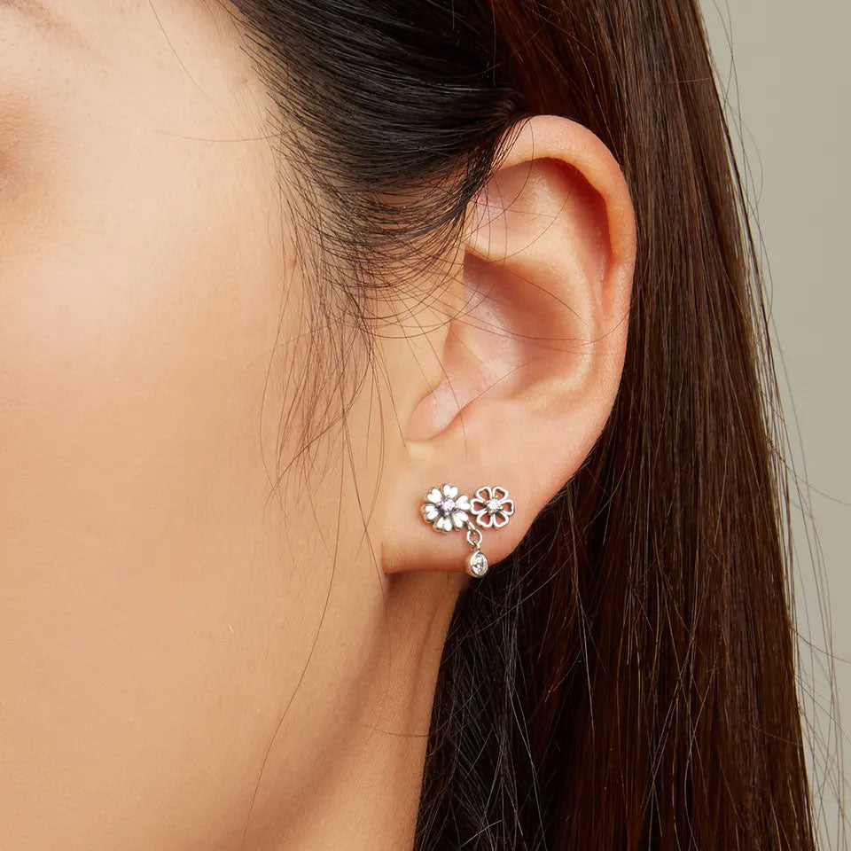 Sterling Silver Little Daisy Drop Stud Hypoallergenic Earrings