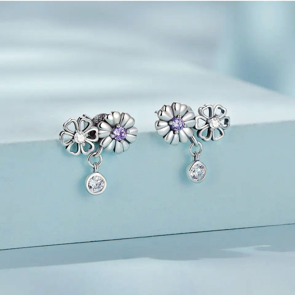 Sterling Silver Little Daisy Drop Stud Hypoallergenic Earrings