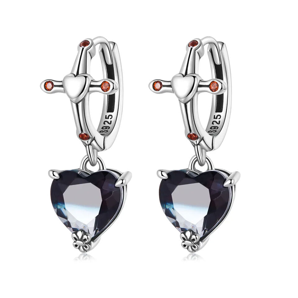 Sterling Silver Purifying Heart Drop Huggie Hypoallergenic Earrings