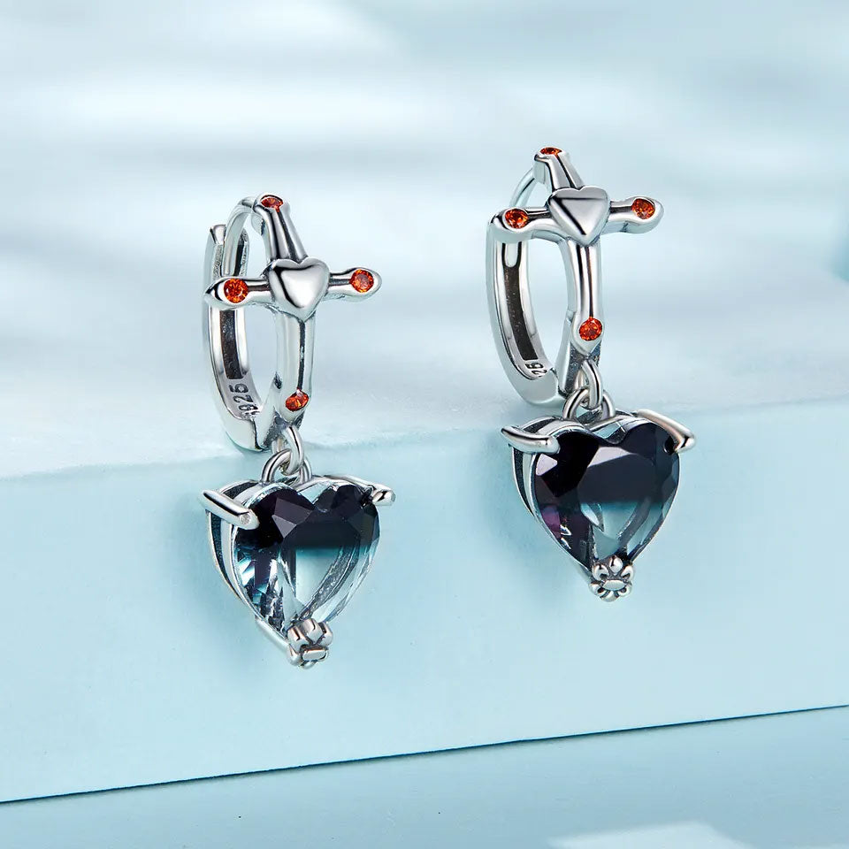 Sterling Silver Purifying Heart Drop Huggie Hypoallergenic Earrings