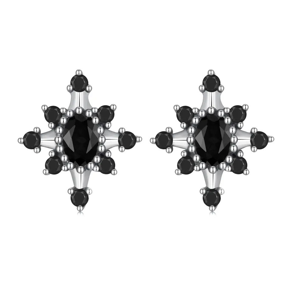 Sterling Silver Vintage Black Star Stud Hypoallergenic Earrings