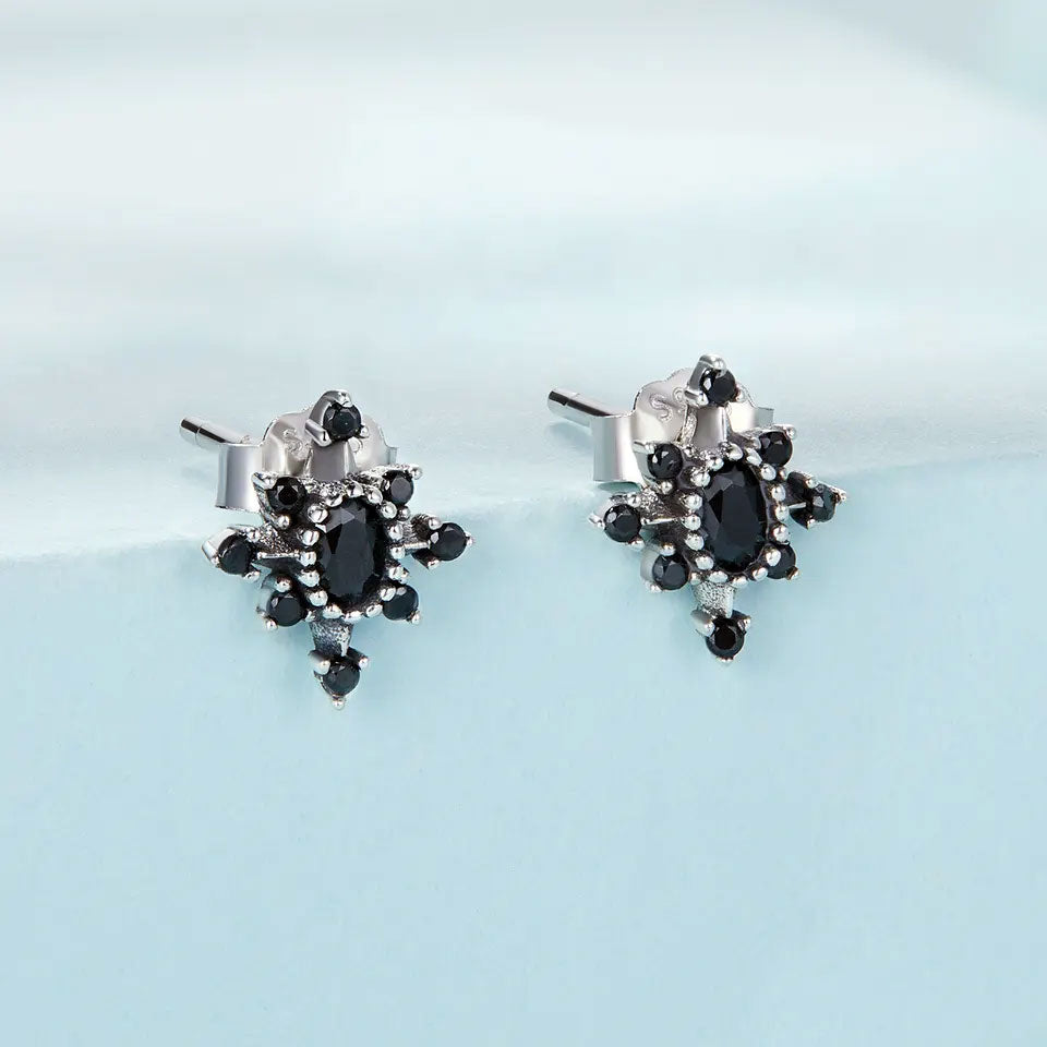 Sterling Silver Vintage Black Star Stud Hypoallergenic Earrings