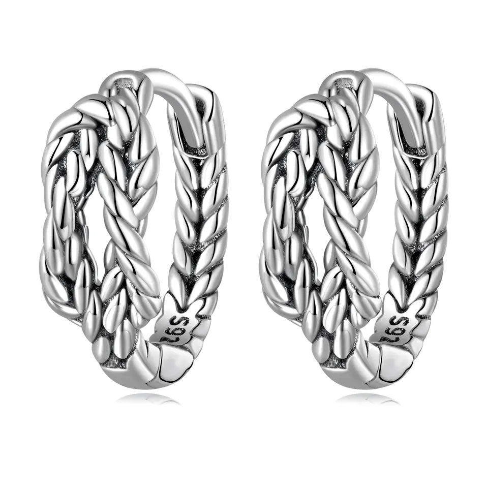 Sterling Silver Rope Knot Huggie Hypoallergenic Earrings