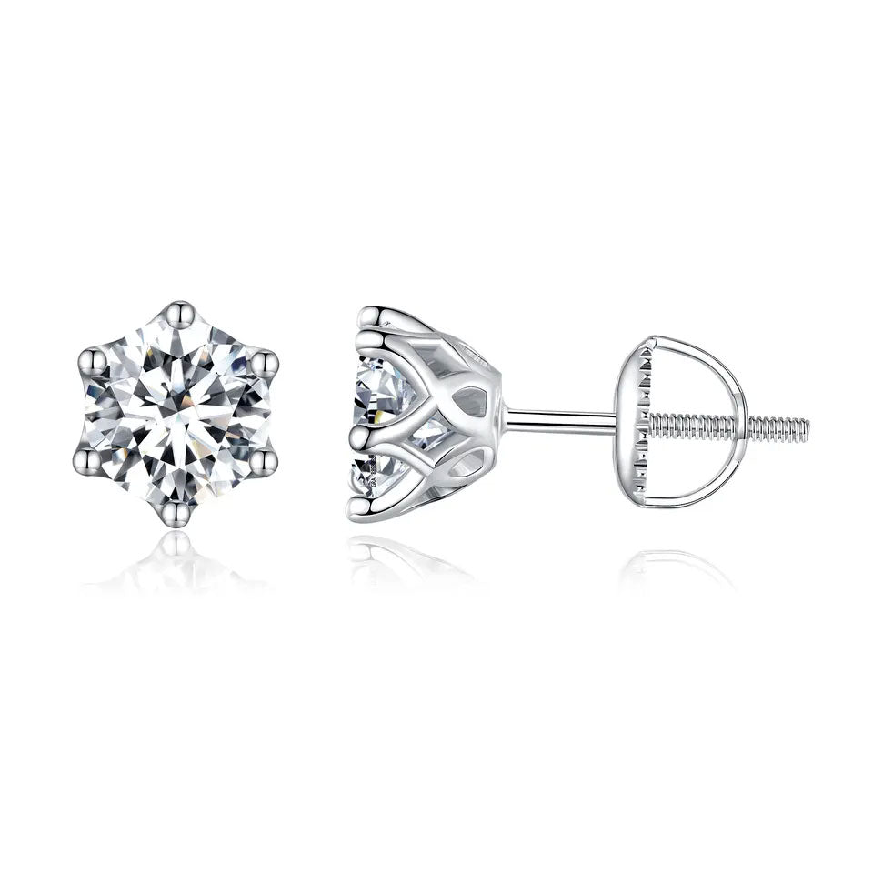 Sterling Silver Exquisite Round 0.5ct-1.0ct Moissanite Screw Stud Hypoallergenic Earrings