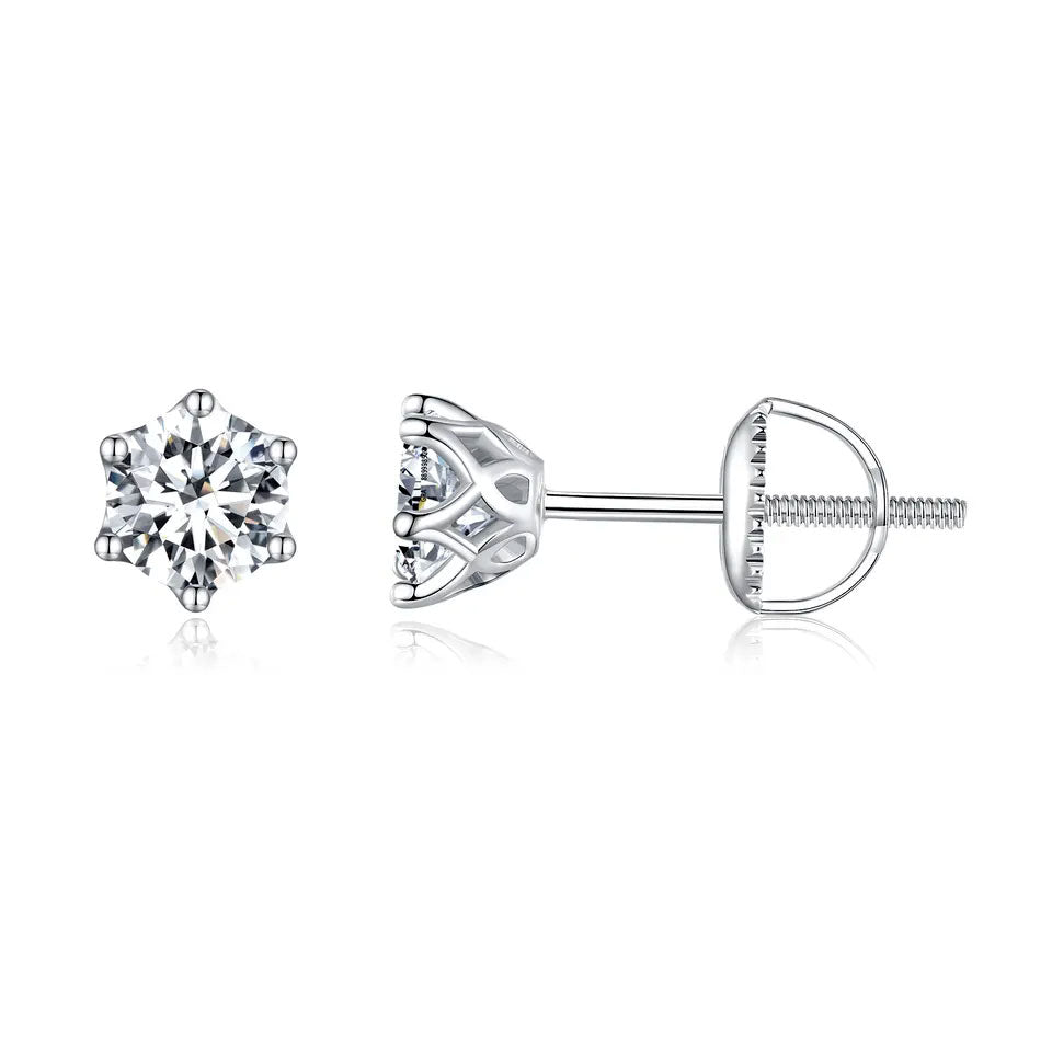 Sterling Silver Exquisite Round 0.5ct-1.0ct Moissanite Screw Stud Hypoallergenic Earrings