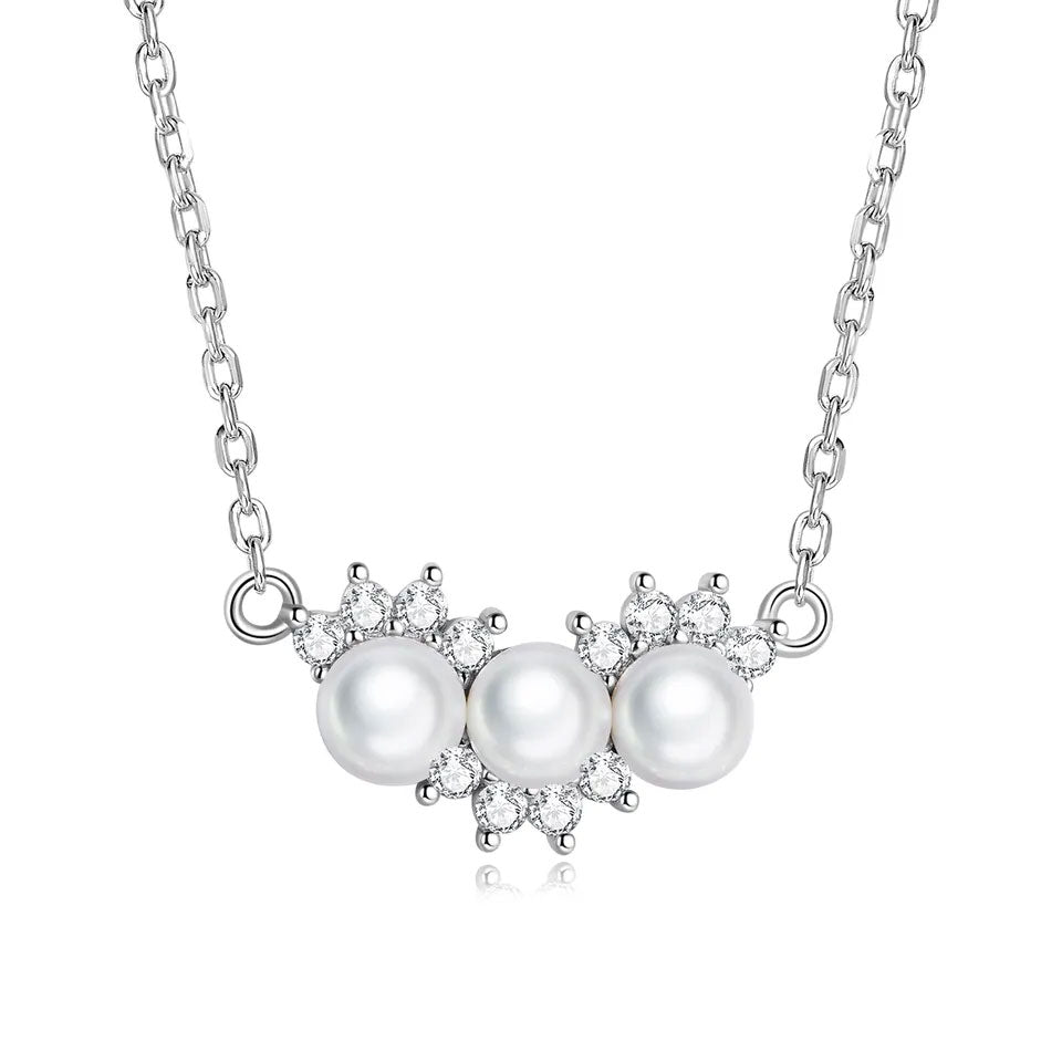 Sterling Silver Triple Pearl Hypoallergenic Necklace