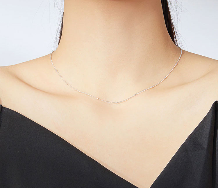 Sterling Silver Tiny Round Beads Choker Hypoallergenic Necklace