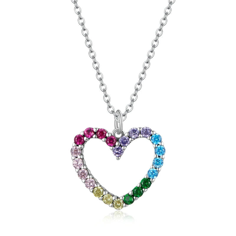 Sterling Silver Rainbow Heart Hypoallergenic Necklace