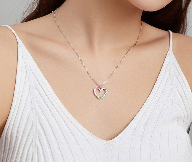 Sterling Silver Rainbow Heart Hypoallergenic Necklace