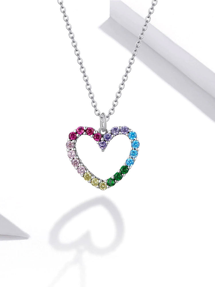 Sterling Silver Rainbow Heart Hypoallergenic Necklace