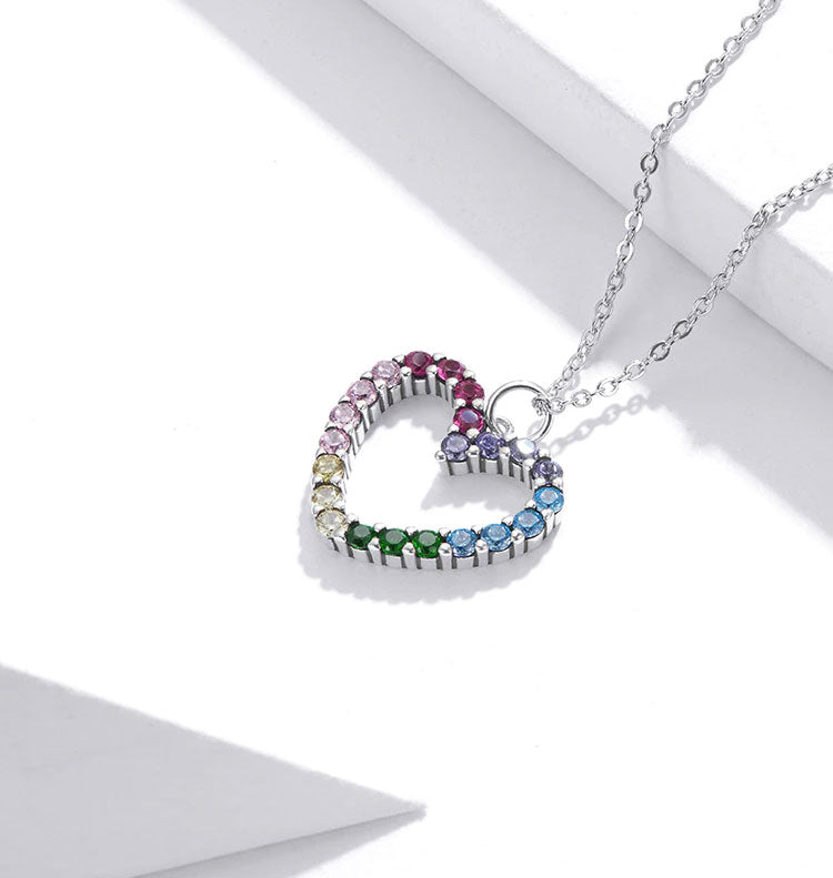 Sterling Silver Rainbow Heart Hypoallergenic Necklace