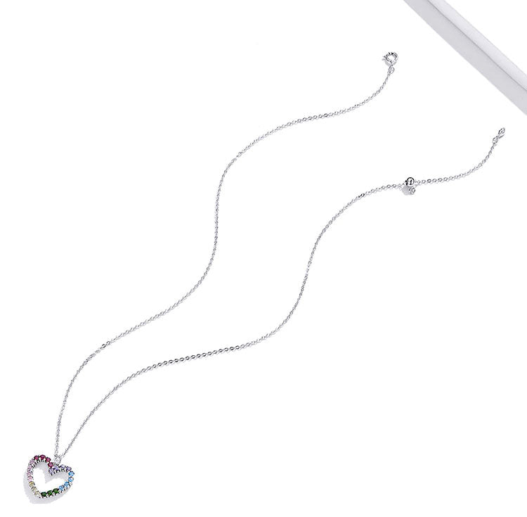 Sterling Silver Rainbow Heart Hypoallergenic Necklace