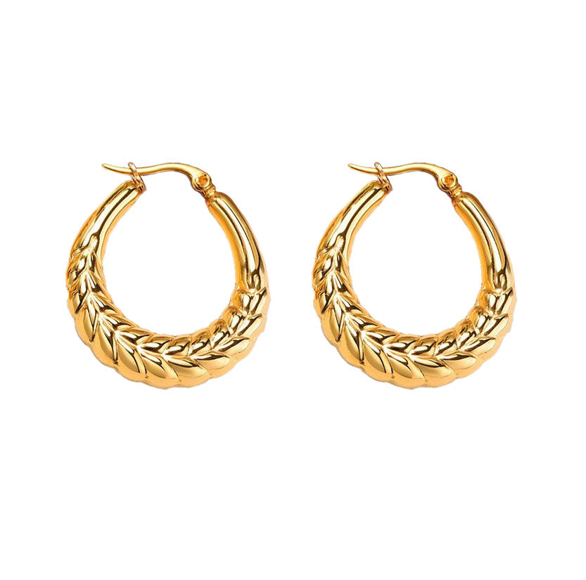 Stainless Steel Wheat Twisted Textured Hoop Earrings