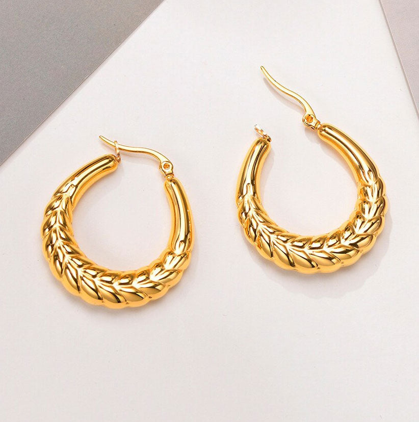 Stainless Steel Wheat Twisted Textured Hoop Earrings