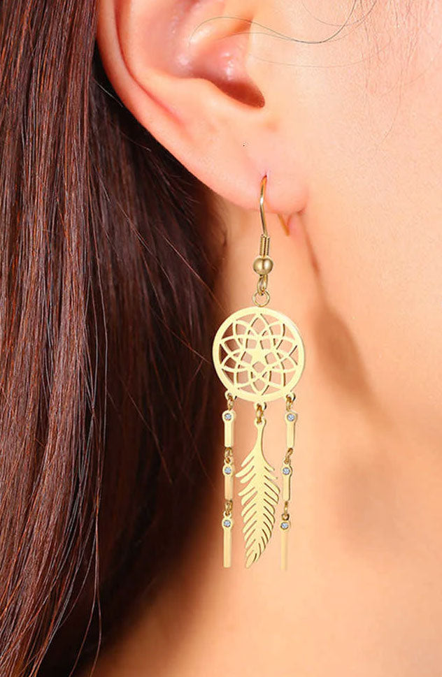 Stainless Steel Dreamcatcher Dangle Earrings