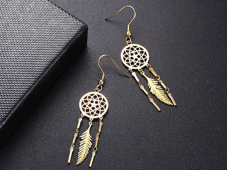 Stainless Steel Dreamcatcher Dangle Earrings