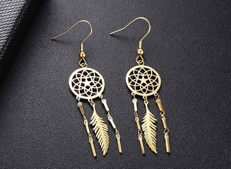 Stainless Steel Dreamcatcher Dangle Earrings