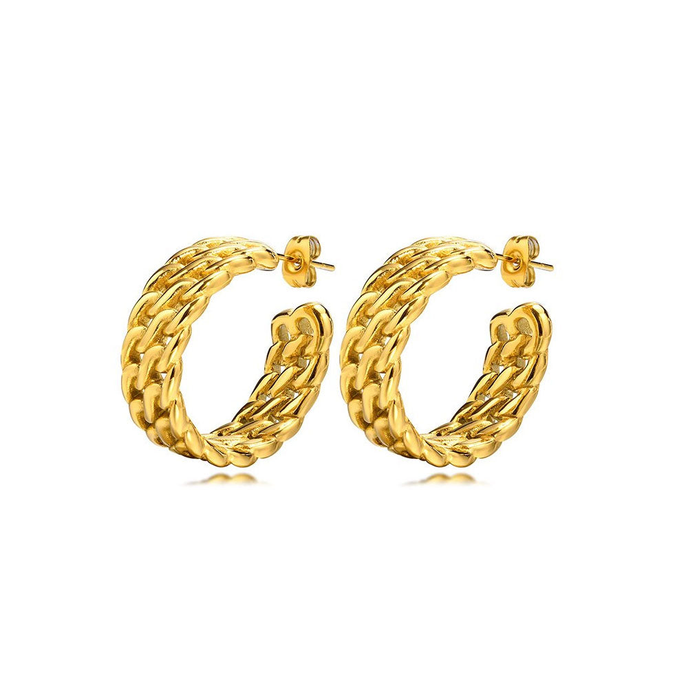 Stainless Steel Interlocked Cuban Chain Stud Earrings