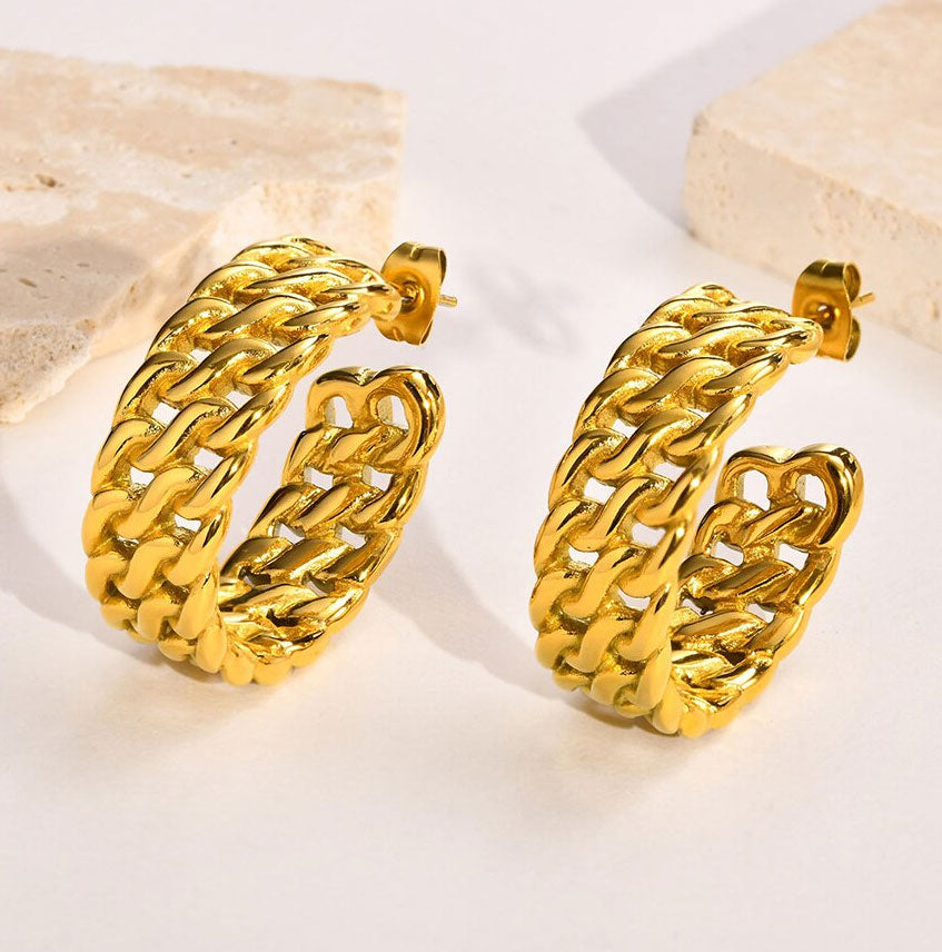 Stainless Steel Interlocked Cuban Chain Stud Earrings