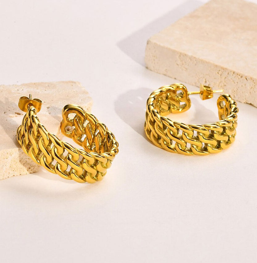 Stainless Steel Interlocked Cuban Chain Stud Earrings