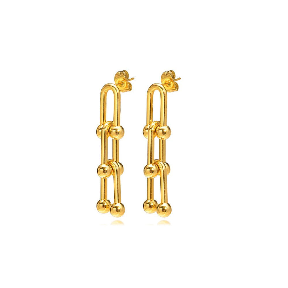 Stainless Steel U Shaped Linked Pinball Drop Stud Earrings