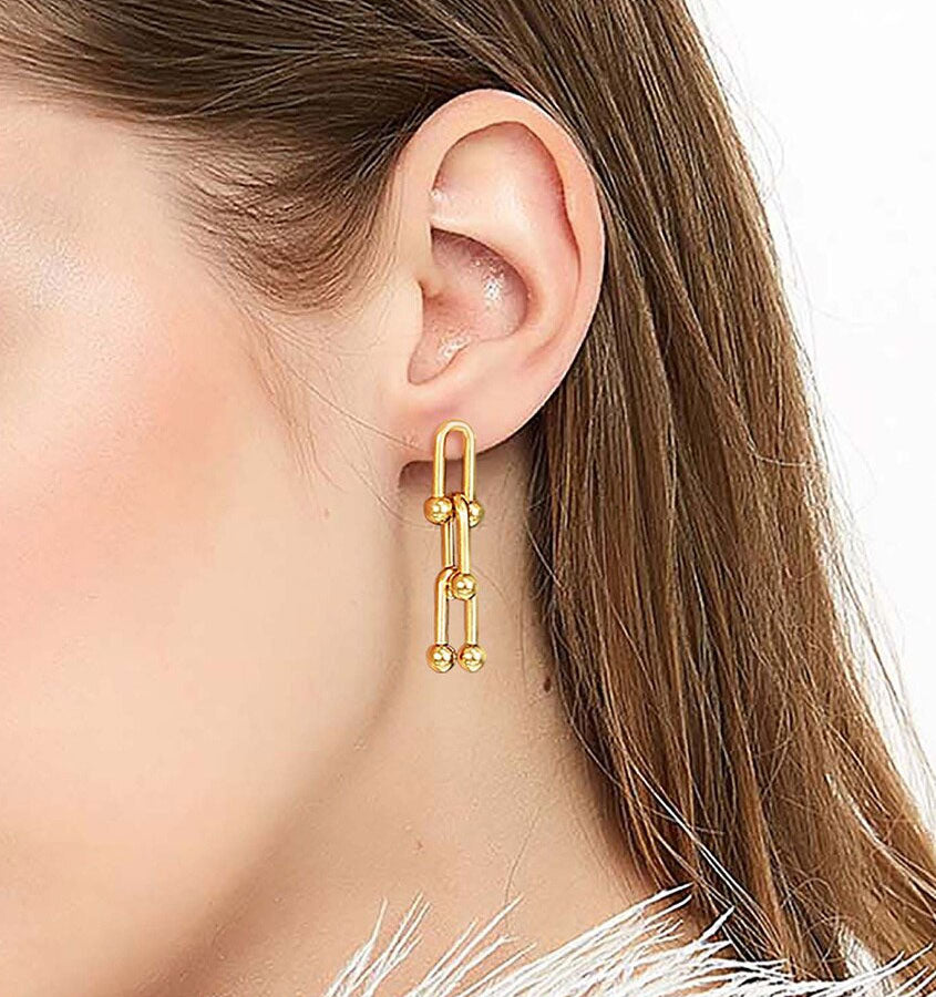 Stainless Steel U Shaped Linked Pinball Drop Stud Earrings