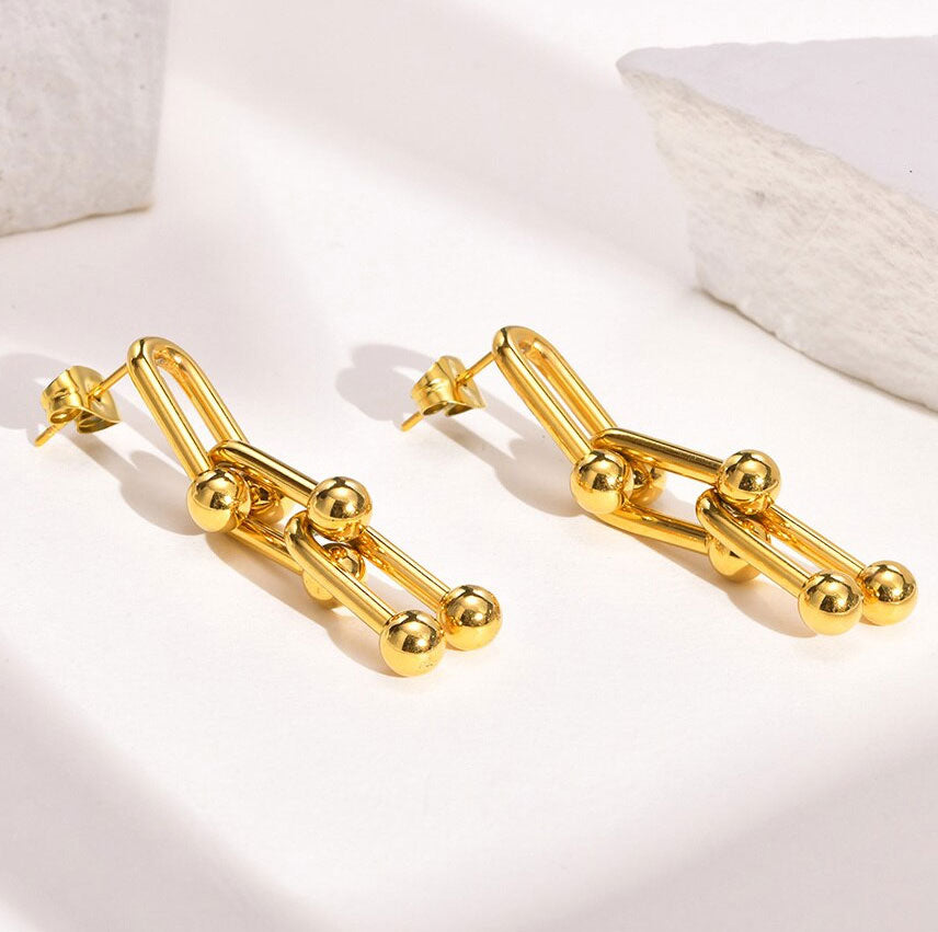 Stainless Steel U Shaped Linked Pinball Drop Stud Earrings