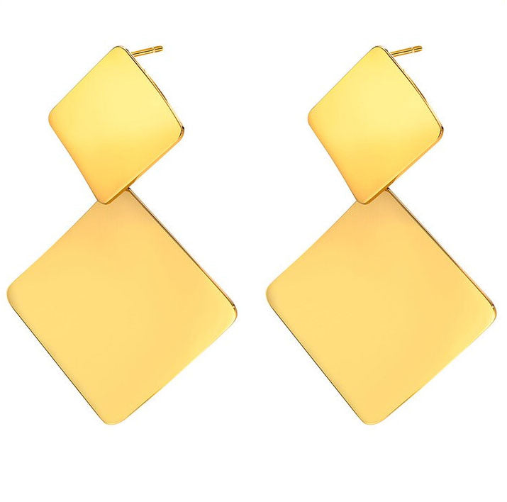 Stainless Steel Double Square Drop Stud Earrings