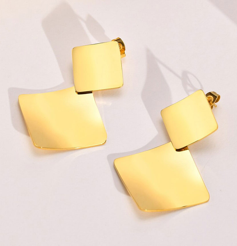 Stainless Steel Double Square Drop Stud Earrings