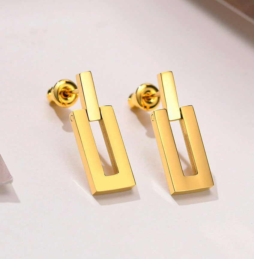 Stainless Steel Fine Rectangle Stud Earrings