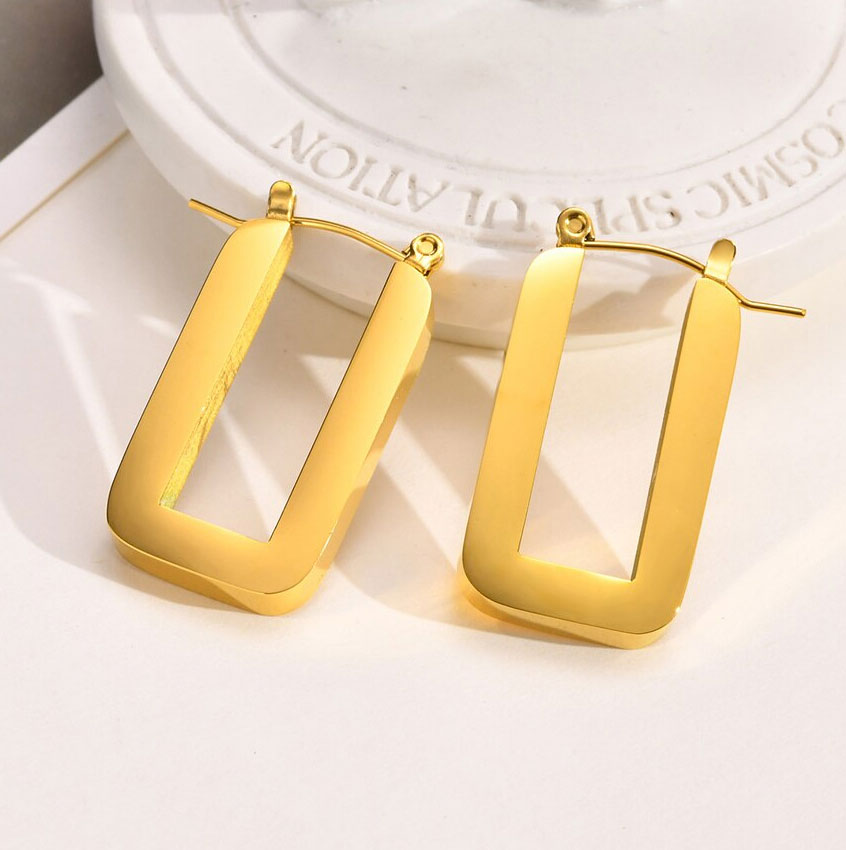 Stainless Steel Rectangular U Shaped Hoop Earrings